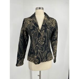 Chicos Brocade Floral Embroidery Button Down Blazer